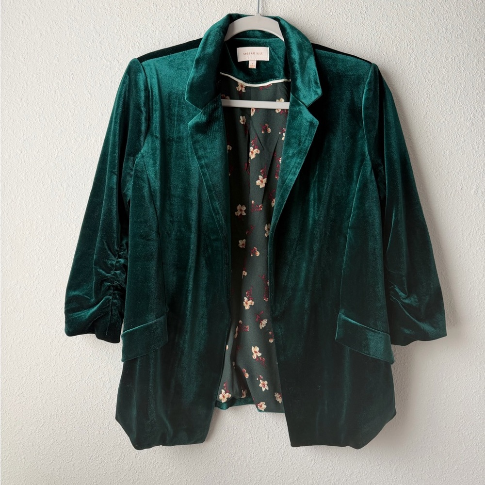 Skies are Blue Velvet Open-Front Blazer Jacket - Picture 2 of 9